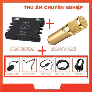 Set thu âm chuyên nghiệp soundcard XOX KS108 với micro thu âm BM900 Ami chuyên livestream, thu âm