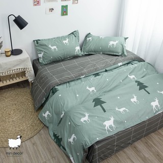 Drap Giường Hươu Xanh Ngọc 💖FREESHIP💖 Bộ Chăn Ga Gối Cotton 3D - Ga Trải Giường Thiết Kế Mịn Decor