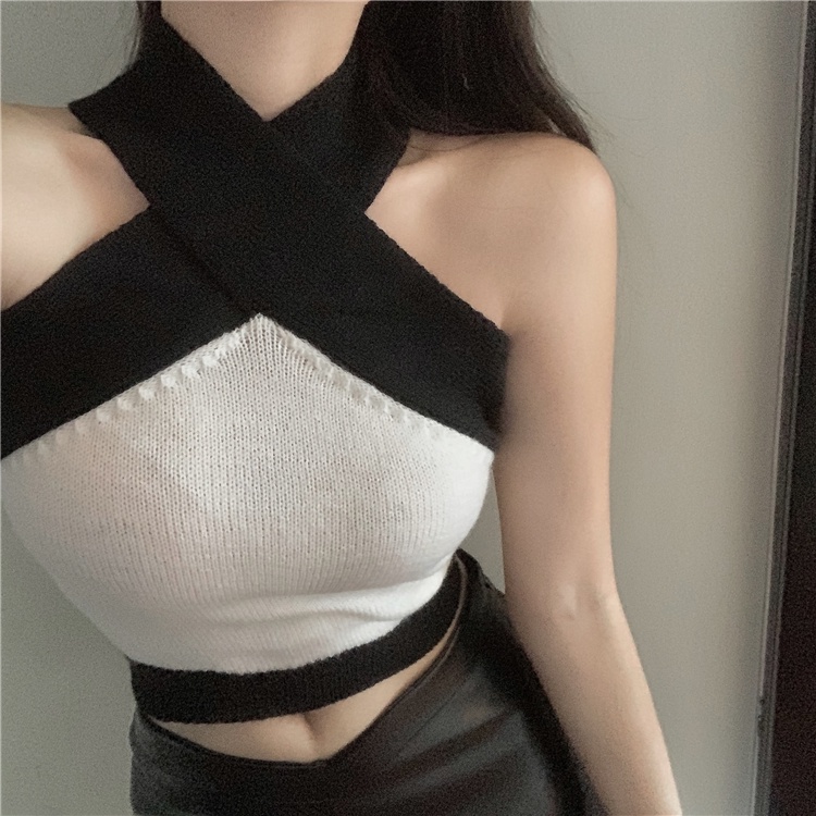 Porozi  Áo croptop  dây chéo hở vai quyến rũ phong cách Hàn Quốc