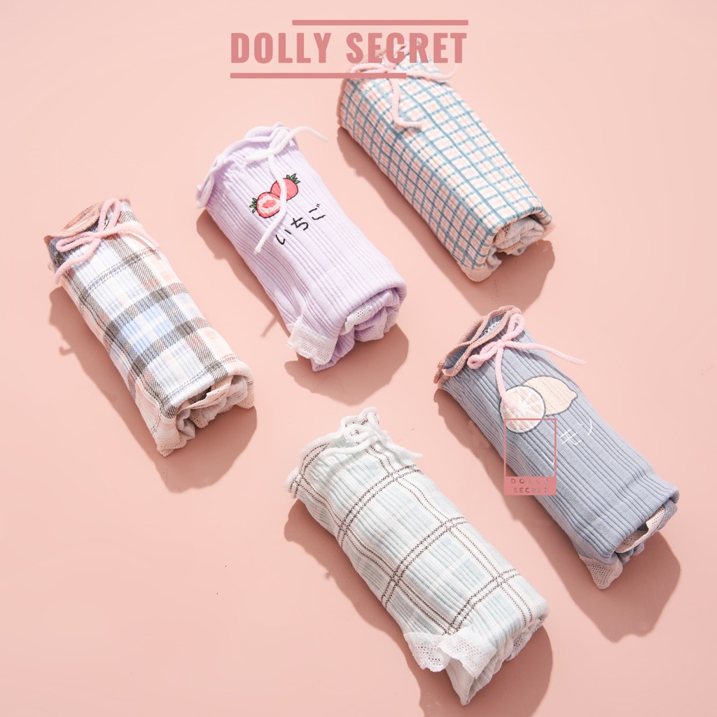 Quần lót cotton nữ DOLLY SECRET quần chip cotton cao cấp kháng khuẩn họa tiết caro kẻ xinh xắn dễ thương QL043