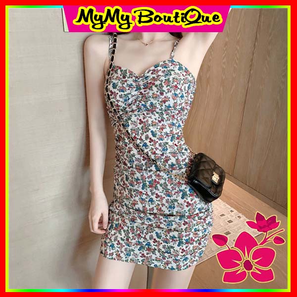Váy Body 2 Dây Hoa Nhí, Đầm Body Hở Lưng, Váy Ôm Body 2 Dây