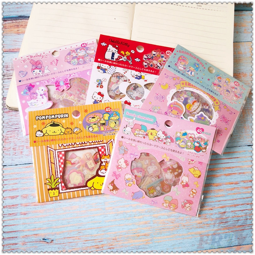 ❉ My Melody / Hello Kitty / LITTLE TWIN STARS / Pom Pom Purin - Sanrio Transparent Anime Stickers ❉ 45Pcs/Set DIY Diary Scrapbooks Decor Decals Stickers
