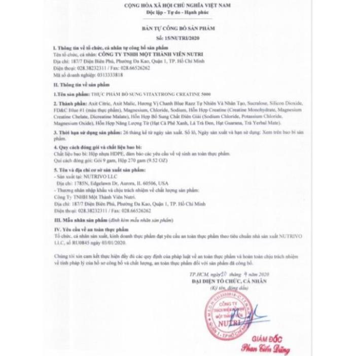 Creatine Monohydrate Hỗ Trợ Tăng Sức Mạnh Cơ Bắp Vitaxtrong Creatine 5000