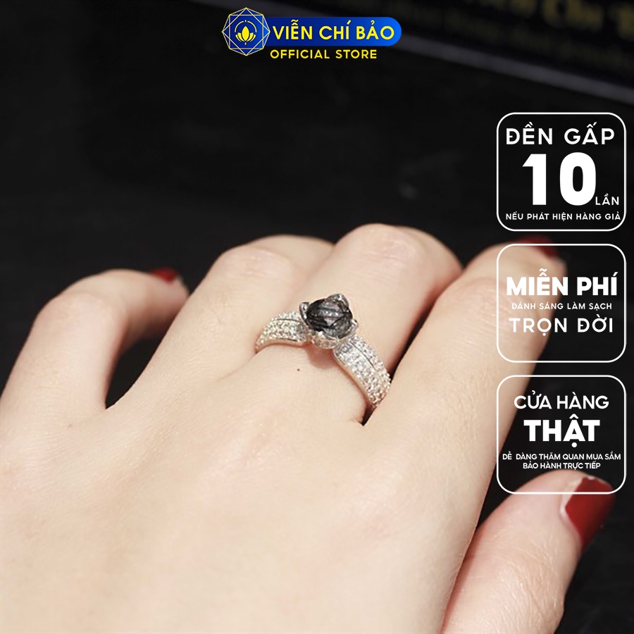 Nhẫn bạc nữ tóc đen 4 hàng đá chất liệu bạc 925 thời trang phụ kiện trang sức Viễn Chí Bảo N600035