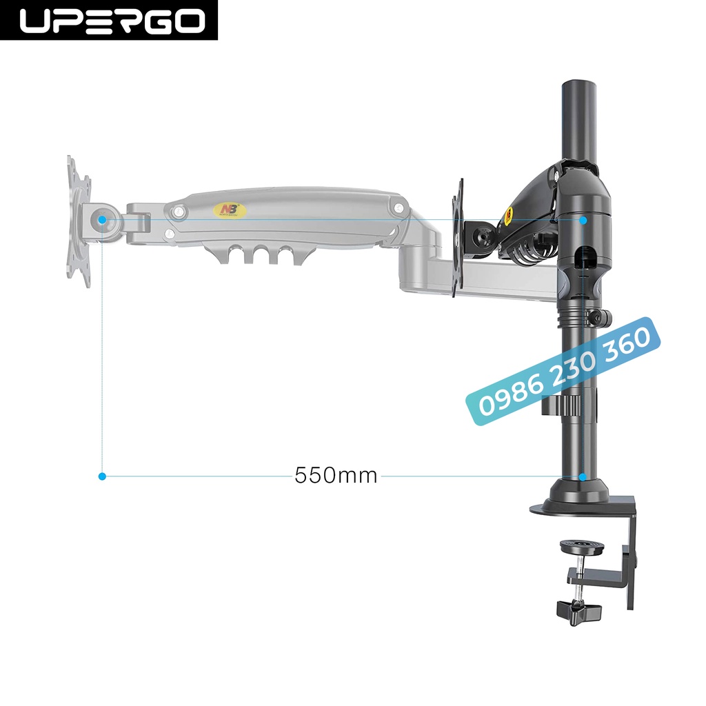 Giá Treo Màn Hình NB-H100 Tương Thích Màn 27-34 Inch - Tải Trọng 12Kg  - Lắp Đặt Kẹp Bàn &amp; Vít Xuyên Bàn