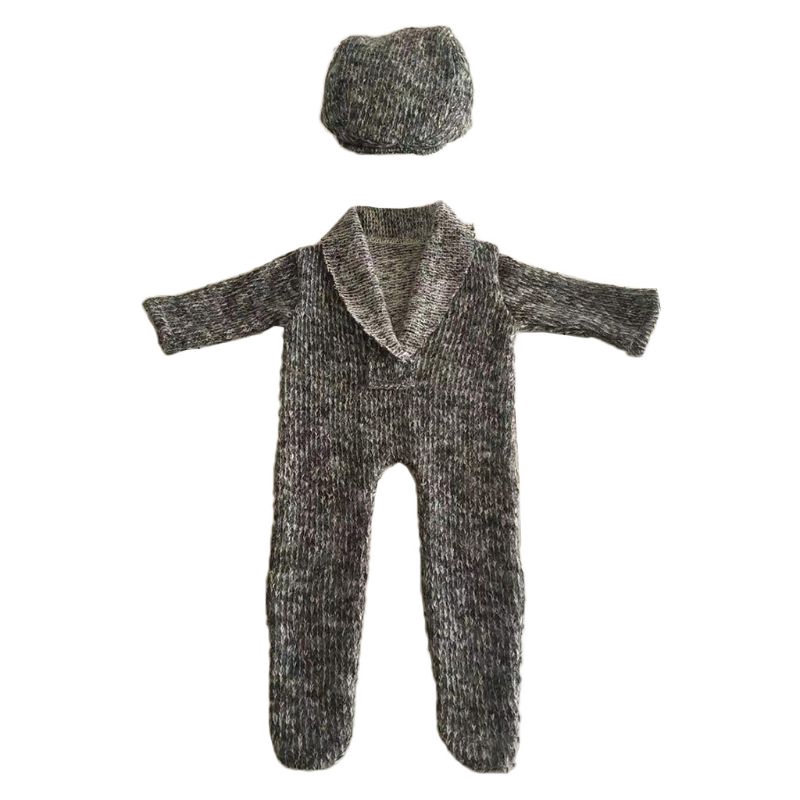 Mary☆2Pcs Newborn Photography Props Suit Romper Hat Set Long Sleeve Jumpsuits Outfit