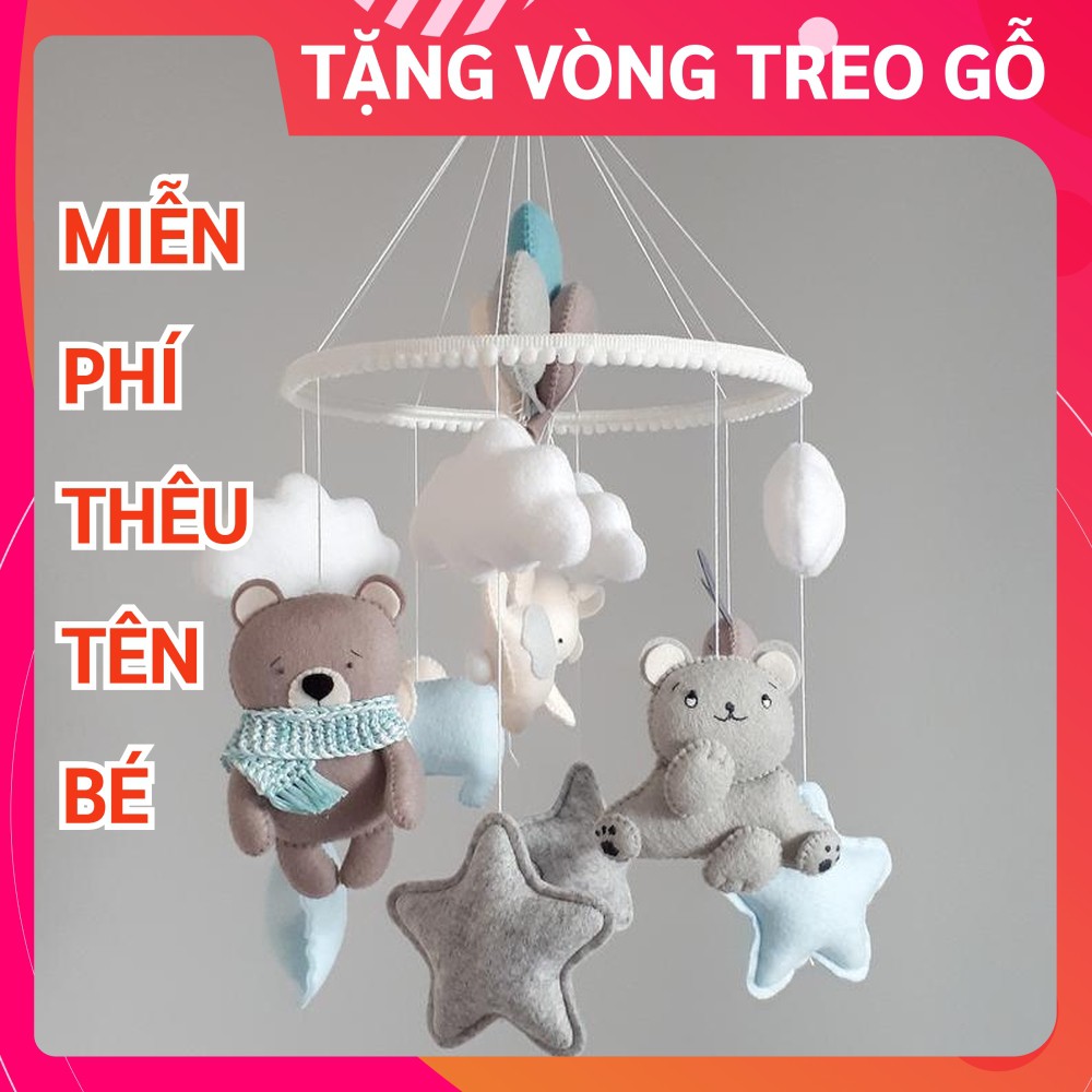 Đồ chơi treo nôi cho bé kích thích thị giác CoCo Kids, có nhạc tự xoay GẤU QUÀNG KHĂN 7