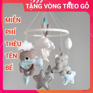 [TẶNG BẢNG TÊN BÉ & VÒNG TREO] Đồ chơi treo nôi cho bé kích thích thị giác CoCo Kids, có nhạc tự xoay GẤU QUÀNG KHĂN 7