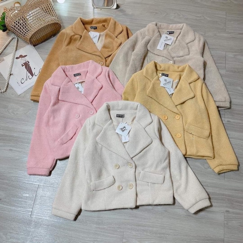 Áo khoác dạ lông cổ vest 4 khuy dáng ngắn