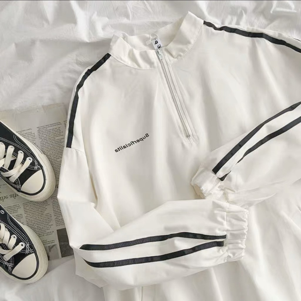 [ Mã FAMAYWA giảm 10K đơn 50K] Áo khoác jacket chui đầu phong cách thể thao 2 màu đen trắng | BigBuy360 - bigbuy360.vn