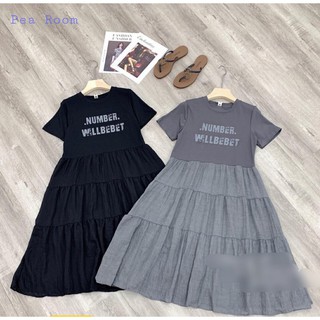 Đầm nữ baby doll cổ tròn phối number willbebet, 3 tầng sang trọng - pea room