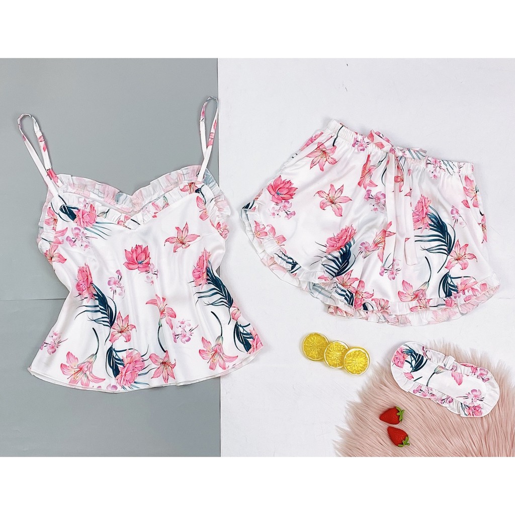 🎀 Vải xịn 🎀 Đồ Bộ Mặc Nhà Đồ Ngủ sleepwear pyjama Hai dây croptop may cúp ngực lụa Hàn cao cấp