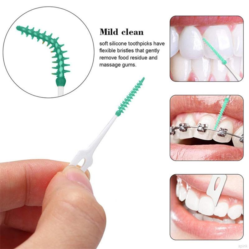 Hộp 20 Tăm Xỉa Răng Bằng Silicon Mềm Linh Hoạt Làm Sạch Sâu