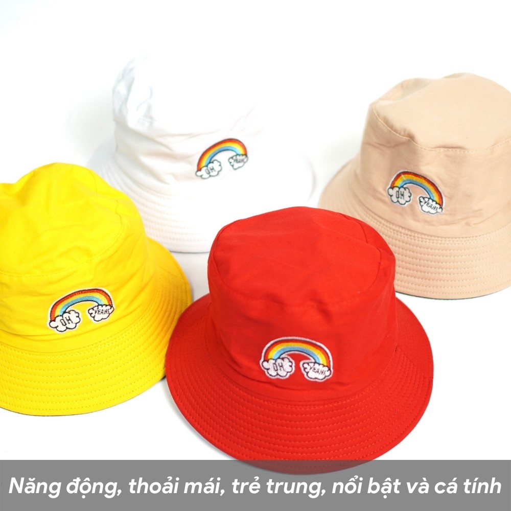 Nón bucket vành tròn hoạ tiết cầu vồng phong cách Ulzzang Hàn Quốc, form unisex cho nam và nữ  N08