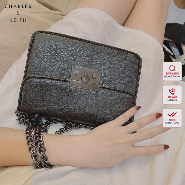Túi Khóa Bấm Đen Da Trần C&K