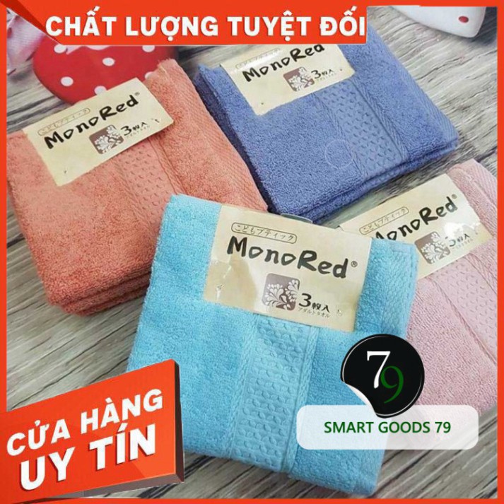 [ Chính Hãng ] [ 202] Set 3 khăn mặt monored nhật cotton siêu mềm mịn cho em bé trẻ con lau rửa cao