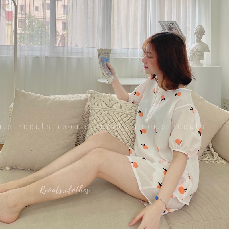 Đồ bộ nữ mặc nhà pijama Đồ ngủ dễ thương mùa hè tặng kèm scrunchie Thời trang nữ Reouts