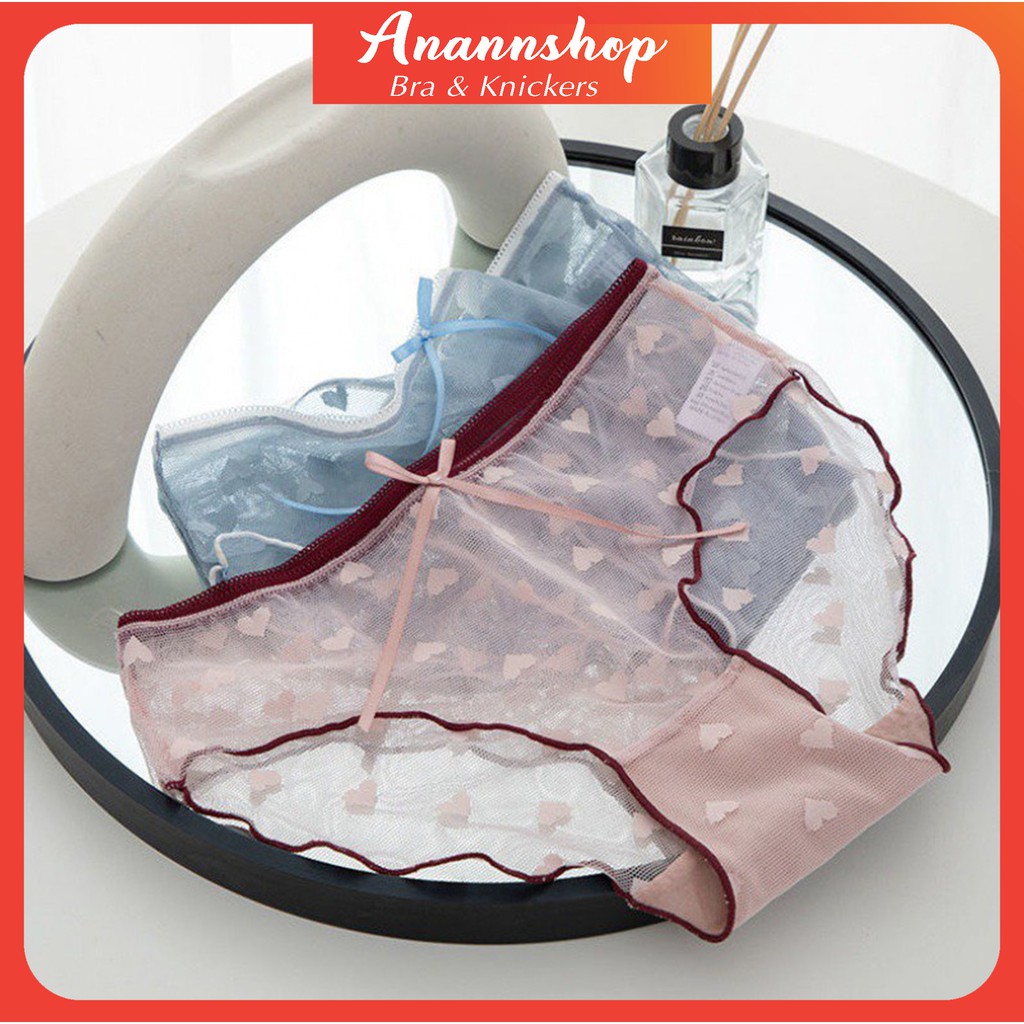 Quần Lót Ren Nữ - Quần Lót Su Lưới Tàng Hình Đính Nơ Họa Tiết Hình Tim Gợi Cảm Quyến Rũ Sexy 006