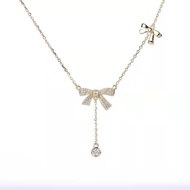 Vòng cổ Mặt Nơ Tua Rua Đính Đá Zircon Thời Trang Mùa Hè Cho Nữ