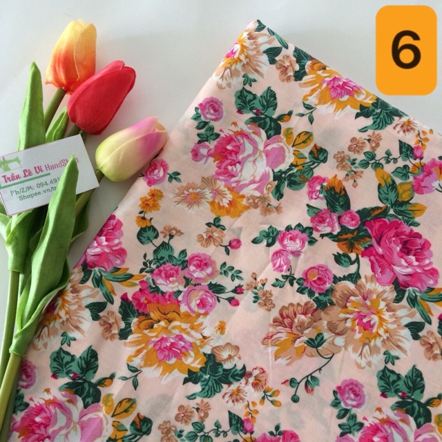 V201🌈 VẢI TWILL HOẠ TIẾT HOA TONE HỒNG MAY ĐỒ CHO DOLL, OBITSU, DIY, HANDMADE, QUILTING, SCRUNCHIES, DECOR