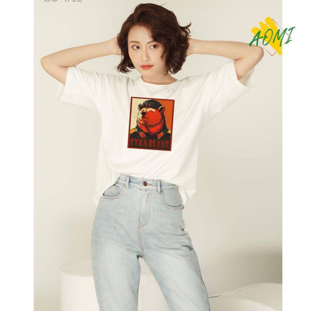 ÁO THUN UNISEX AOMI CYKA BLYAT RUSSIAN GẤU NGA TAY NGẮN TAY LỠ NAM NỮ CHẤT VẢI LOẠI MỘT