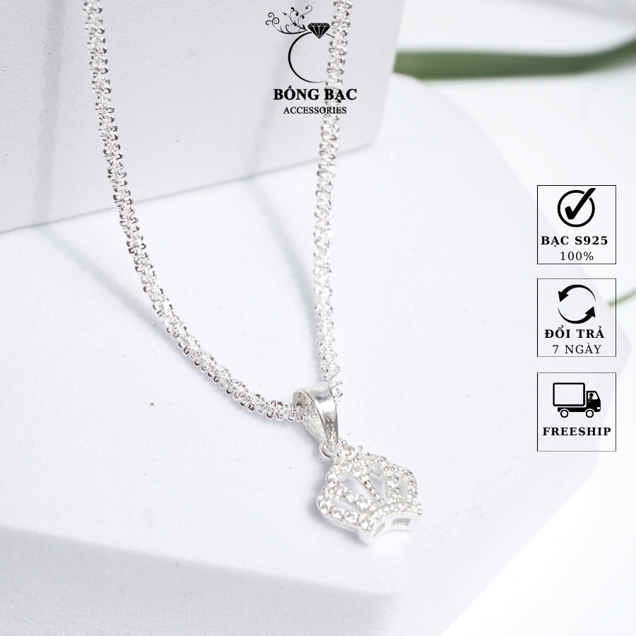 Vòng cổ bạc DC1007 mặt hình vương miện đính đá nhỏ sáng lấp lánh, Dây chuyền nữ phụ kiện trang sức BỐNG BẠC