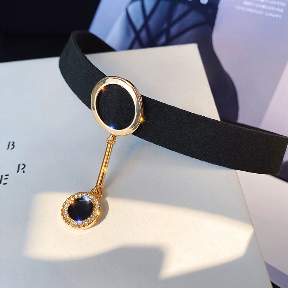 Vòng cổ choker mặt tròn đính đá Zircon nhiều màu sắc thời trang cổ điển cho nữ