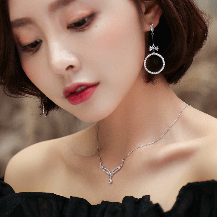Vòng cổ Dây chuyền đính đá sợi mảnh hình giọt nước kiểu dáng nhẹ nhàng thanh lịch - Mely 1364