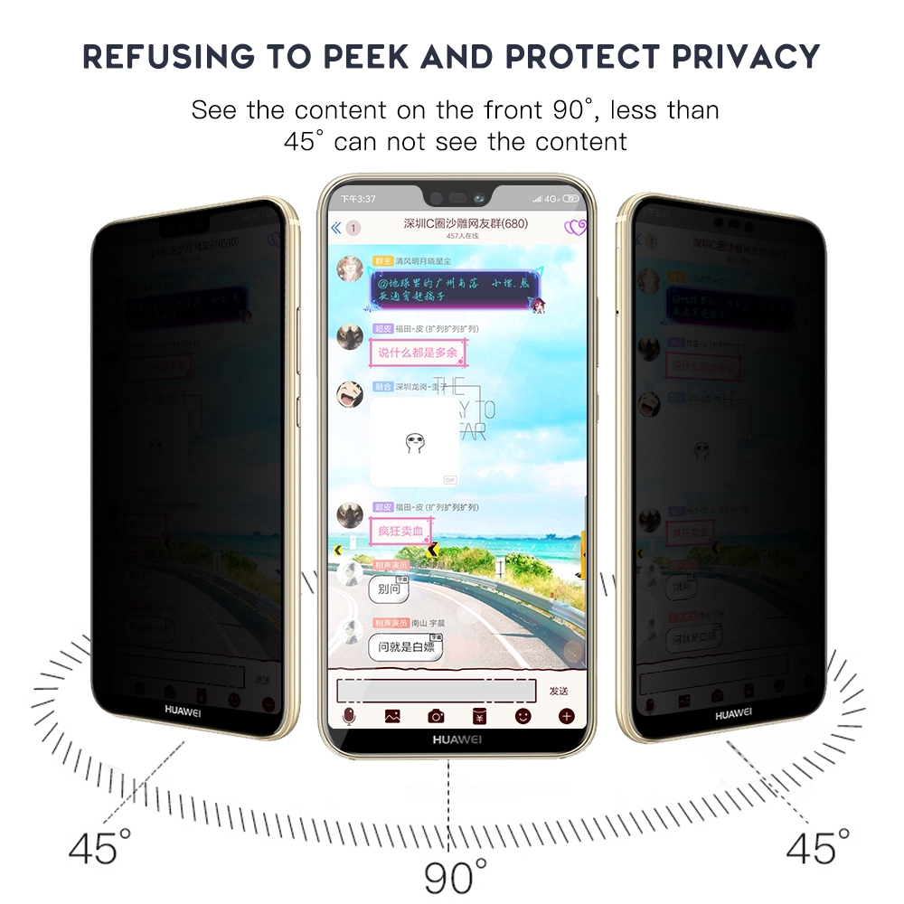 Kính cường lực chống nhìn trộm cho Huawei P20 Pro nova3e Mate 20 10 p30 Lite