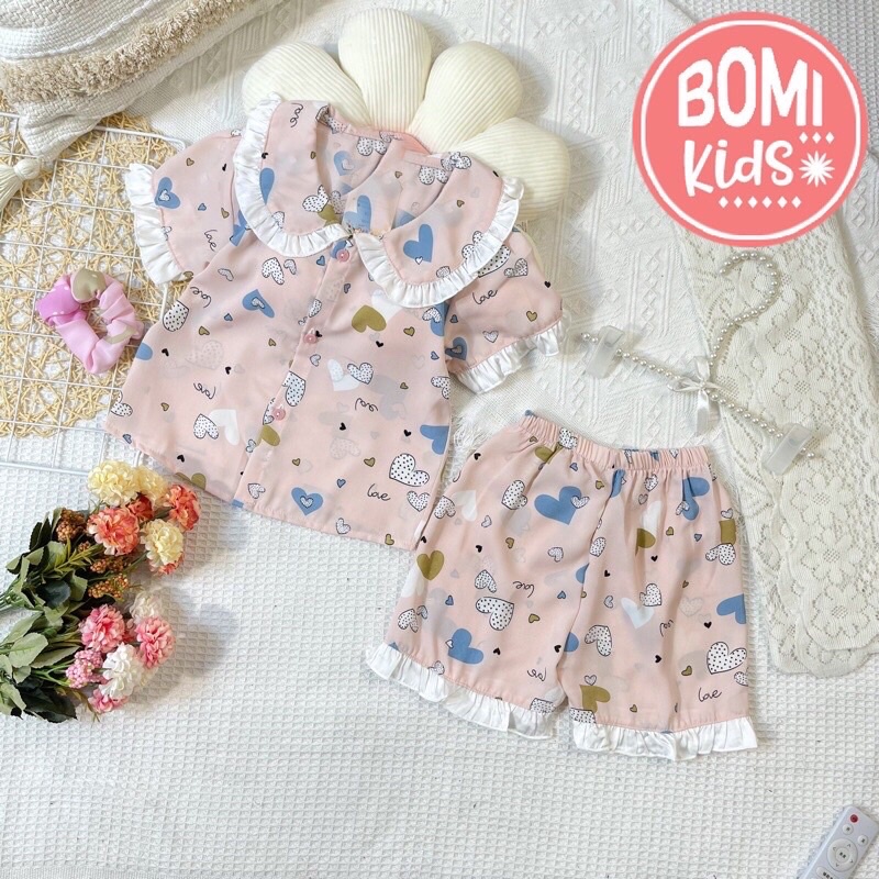 [ 12KG - 31KG] Đồ Bộ Bé Gái Mặc Nhà Pijama Lụa Mango Cộc Tay Cho Bé - Chất Vải Lụa mềm Mịn