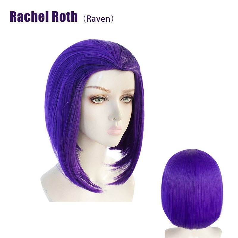 Rachel Roth Raven Cosplay Wig Purple Short Hair Halloween Accessories Props Girl gift