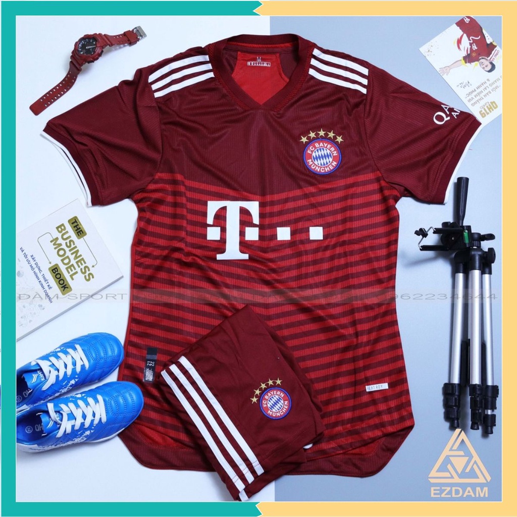 Bộ Áo Bóng Đá Bayern Munich Đỏ Ngắn Tay Mới Nhất Cao Cấp 21-22 , Bộ áo đá banh Bayern Munich poliste thấm mồ hôi