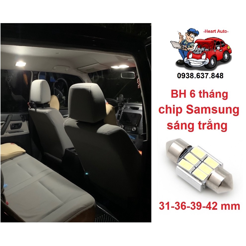 (BH 6 tháng) Bóng Led Festoon 2 đầu 31-36-39-42 mm sáng trắng 6000k chip led Samsung sáng tốt dùng trần xe, biển số