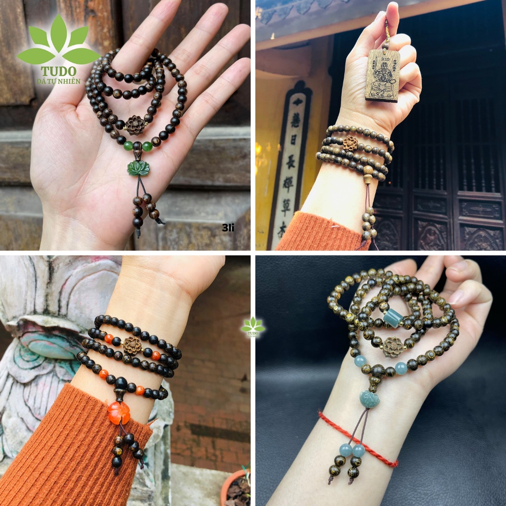 Charm TUDO hoa sen gỗ trầm tốc tự nhiên làm vòng tay DIY thiết kế size 12li hợp để mix vòng hạt size 6-10li