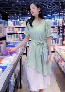 Đầm midi váy maxi tùng phối trắng 2 màu, váy dạo phố (kèm hình thật)