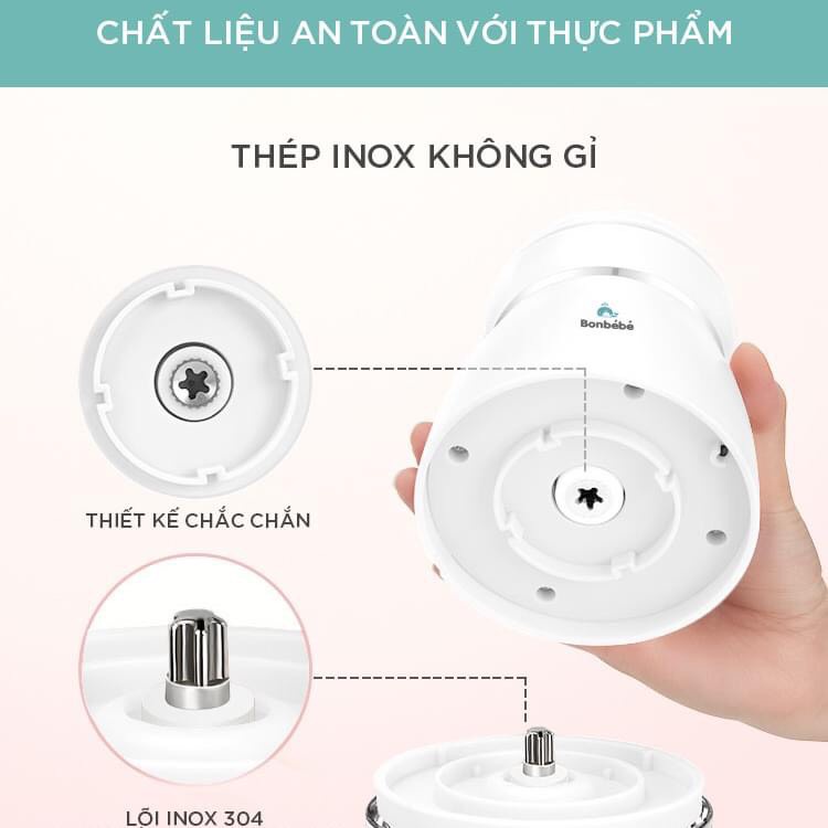 (Bảo Hành 12 Tháng) Máy Xay Ăn Dặm 1 Cối Thủy Tinh Bonbebe 300ml, Máy Xay Mini Màu Trắng- Cửa Tiệm Dưa Hấu