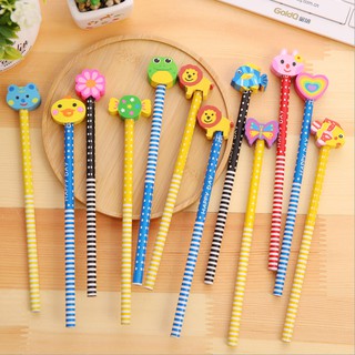 Combo 3 Bút chì HB kèm gôm tẩy Hoạt hình dễ thương dụng cụ học tập dành cho bé