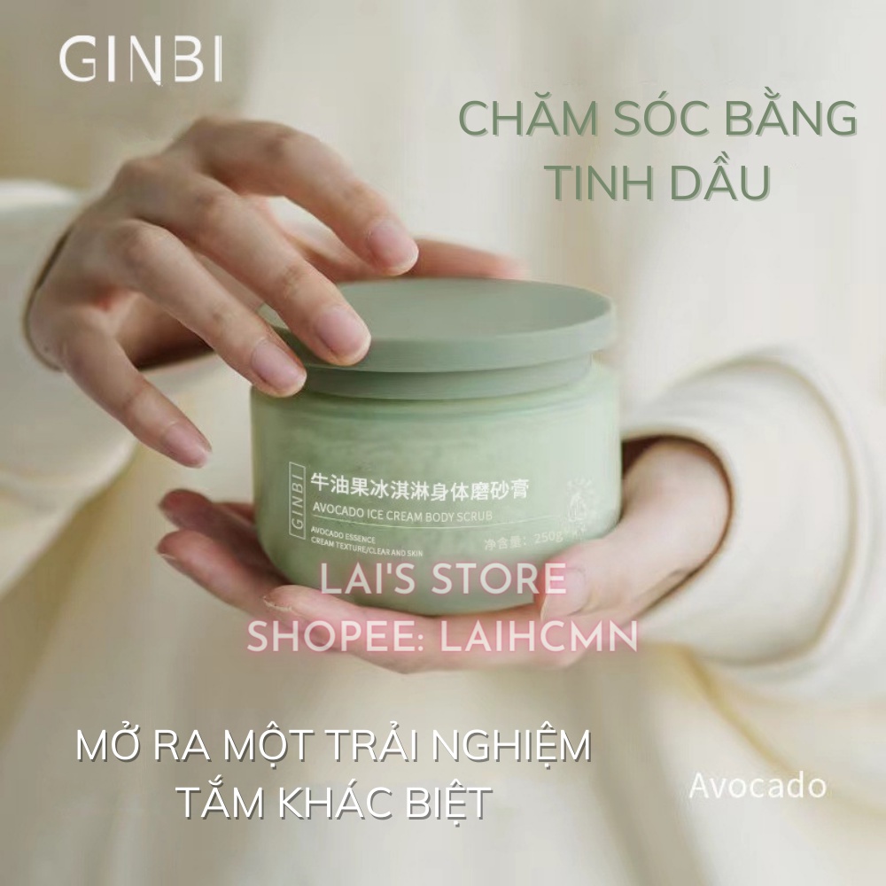 Tẩy Tế Bào Chết Bơ Ginbi (250g) Chiết Xuất Từ Quả Bơ Và Bột Óc Chó Loại Bỏ Tế Bào Chết, Dưỡng Ẩm, Trắng Da, Thơm Nhẹ