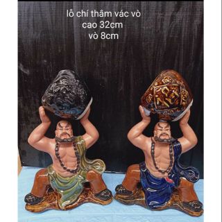 Tượng lỗ chí thâm vác vò size 32cm Bát Tràng