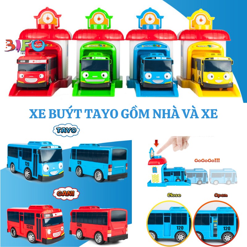 Xe buýt Tayo Bus garage Đồ chơi trẻ em bộ sản phẩm gồm 1 nhà và 1 xe