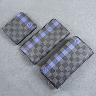 Ví da dài nam nữ LV ô caro sọc xanh ngang