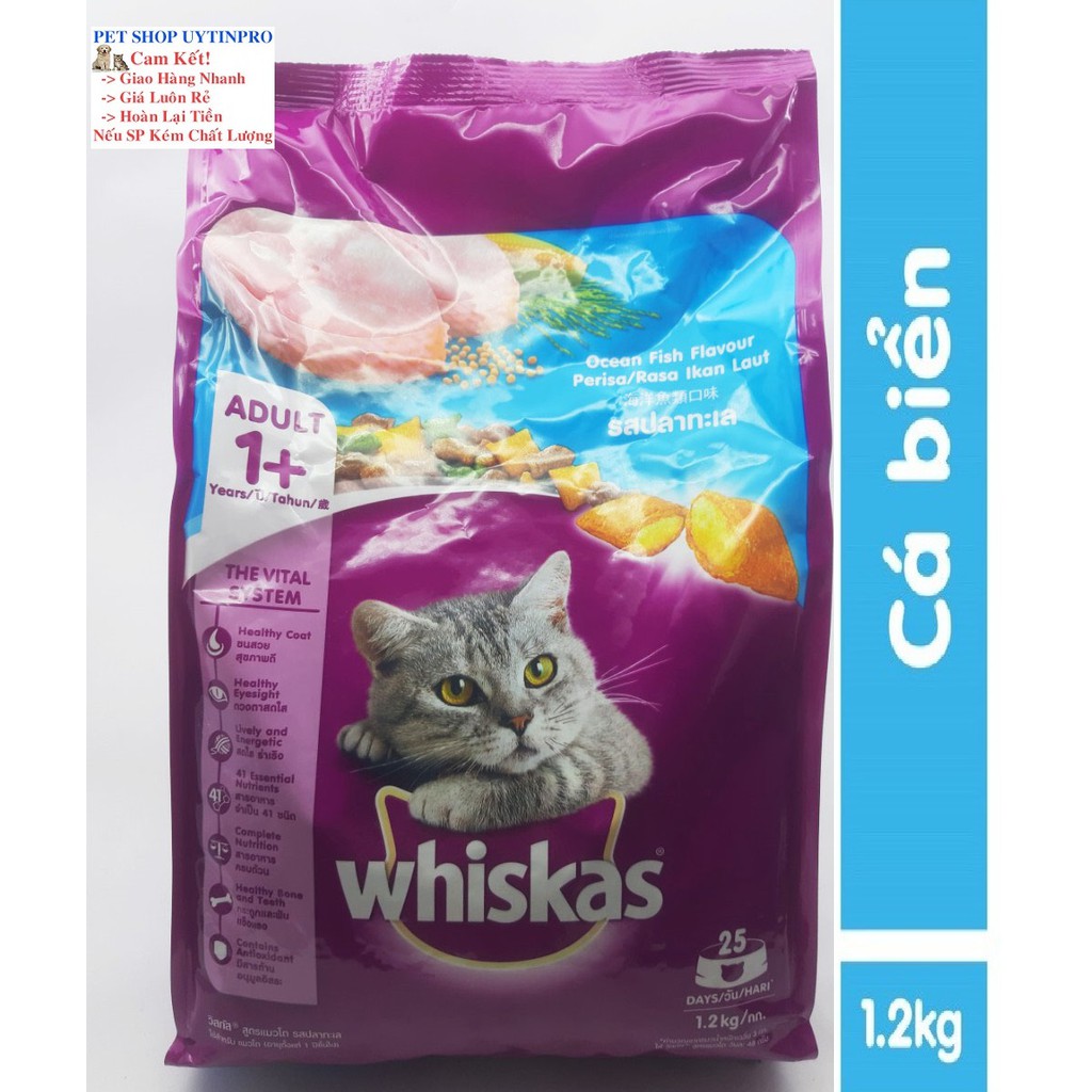 THỨC ĂN CHO MÈO Whiskas Dạng Viên Vị Cá Biển Túi 1.2kg Xuất Xứ Thái Lan