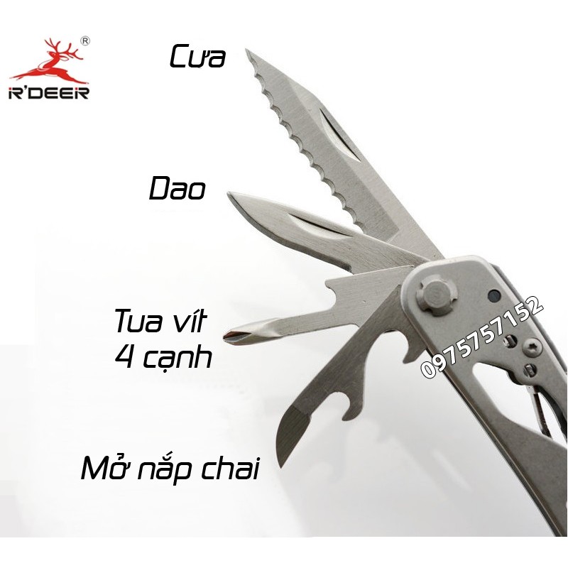 Kìm đa năng cao cấp R’DEER RT-2338, 11 chức năng trong 1, thiết kế nhỏ gọn,  thép không gỉ 2CR siêu chịu lực, siêu bền