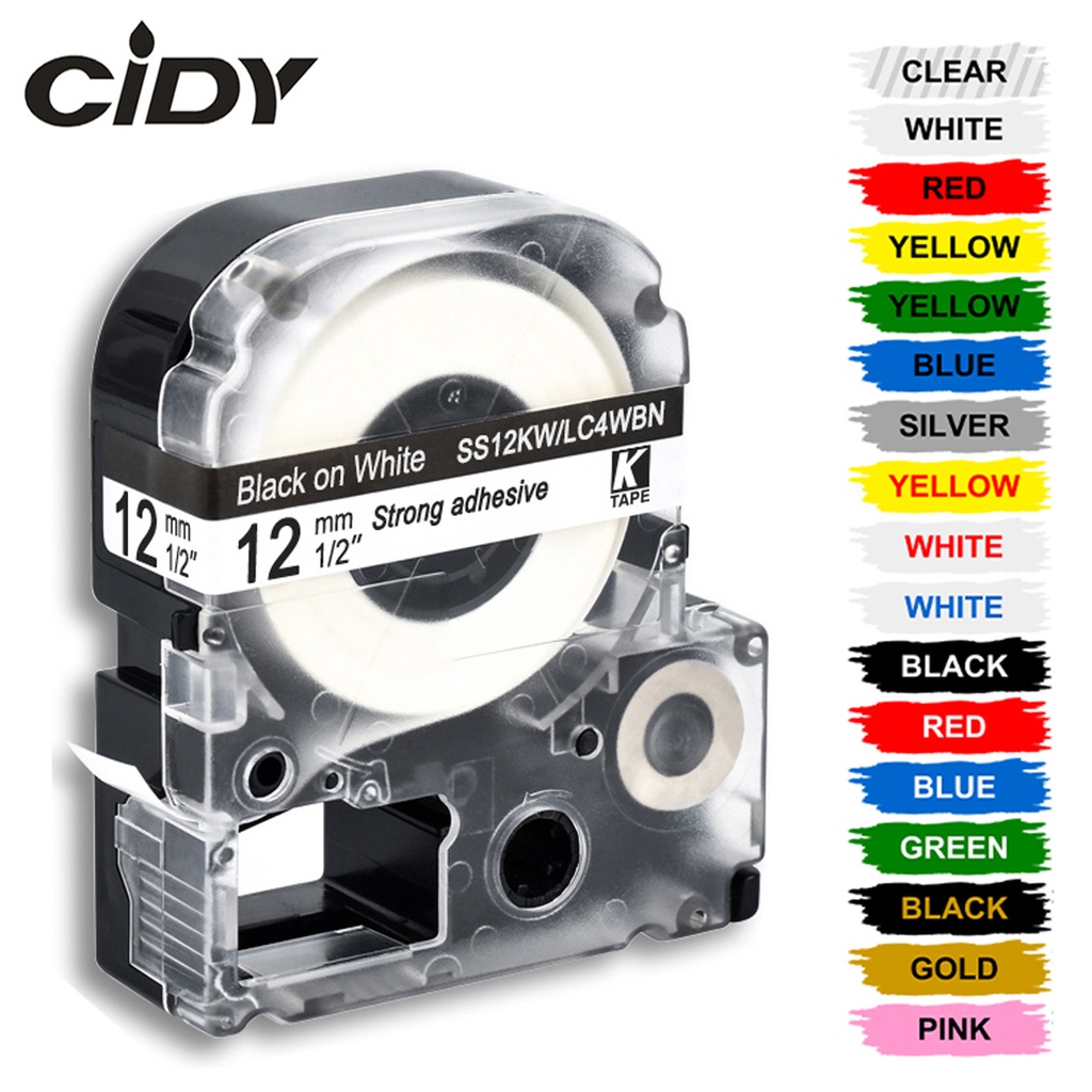 CIDY 12mm Đen Trắng SS12KW / LC-4WBN9 LC-4WBN LC4WBN Băng nhãn tương thích SC12YW cho máy in kingjim
