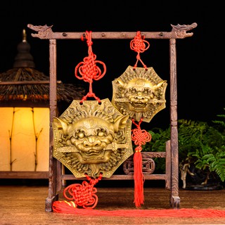 Mặt hổ phù cỡ đại sư tử trừng mắt ngậm kiếm bằng đồng thau phong thủy Hồng Thắng