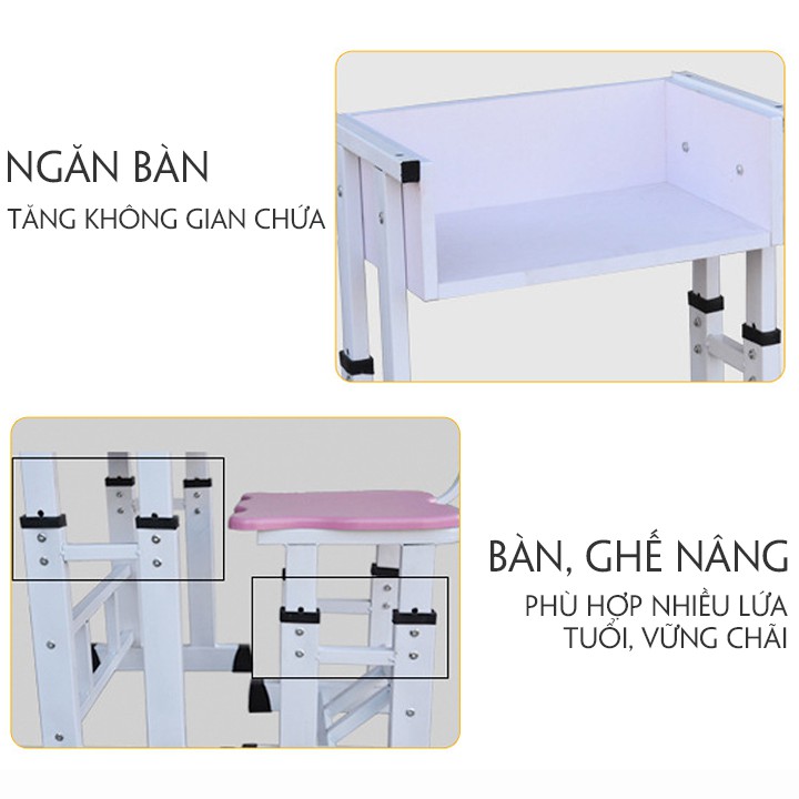 Bộ Bàn Ghế Học Sinh Liền Giá Sách, Bàn Ghế Học Sinh Nhiều Hình Cho Bé (Có Tăng Giảm Chiều Cao)