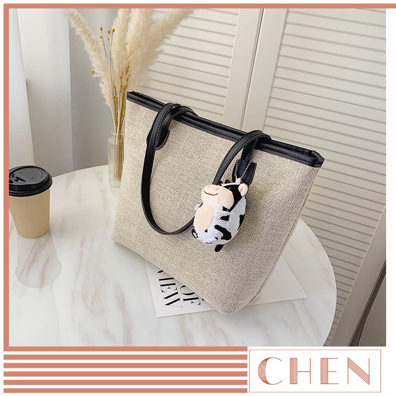 Túi đeo vai túi xách nữ CHEN, tui tote a4 đi làm vải canvas trơn style ulzzang Hàn Quốc TX43