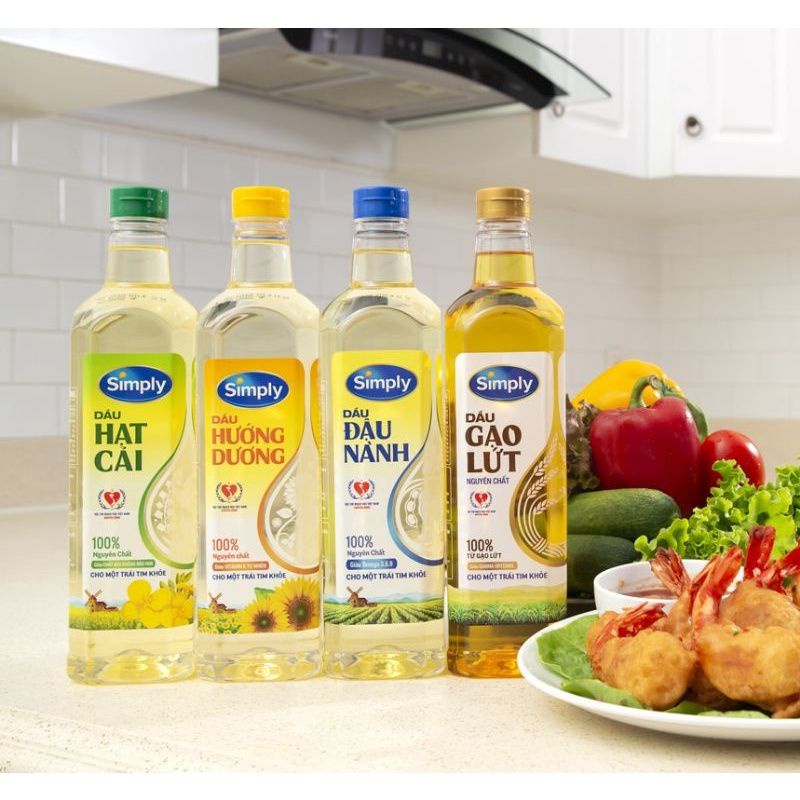 Dầu ăn Simply rán chiên (1L) / Dầu thực vật đậu nành, gạo nứt, hướng dương, hạt cải 1 lít