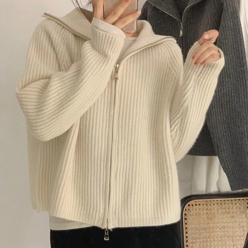 Áo Khoác cardigan Dệt Kim Màu Trơn Đơn Giản Thời Trang Hàn Quốc