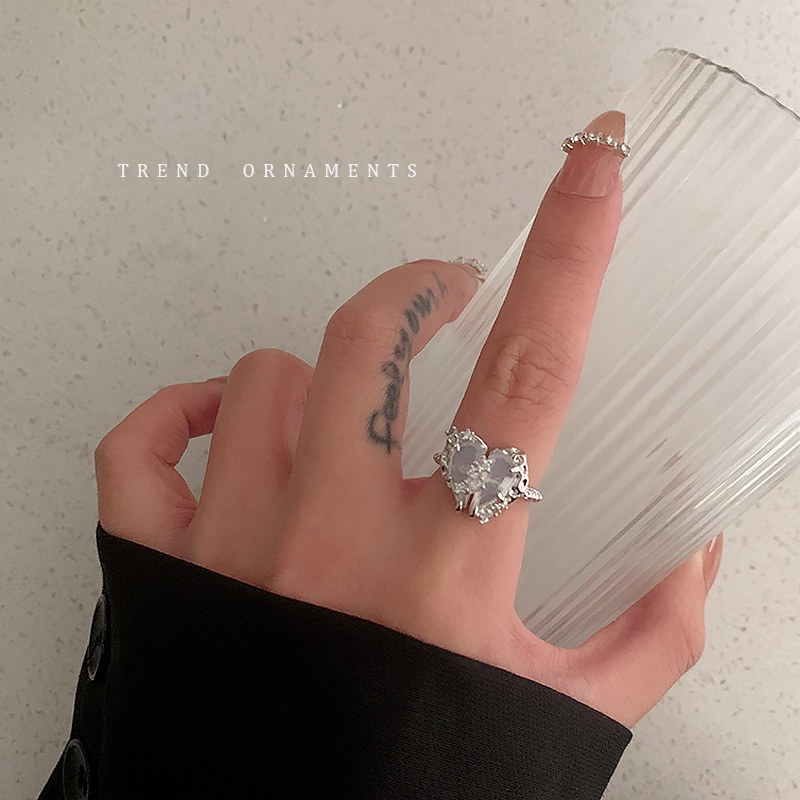 Set Nhẫn Hình Trái Tim Đính Đá zircon Thời Trang Hàn Quốc Có Thể Điều Chỉnh Kích Cỡ
